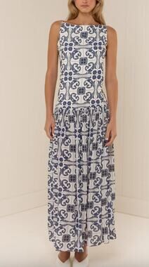 Palm Noosa Bianca Dress Maxi Square Neckline Dropped Waist Viscose Crepe Size 6